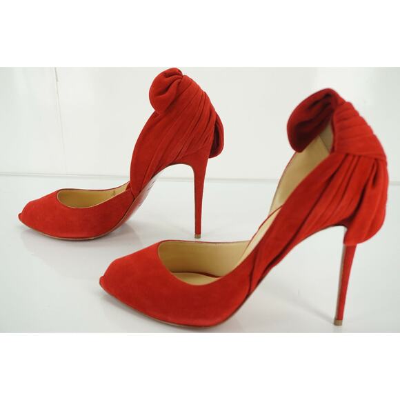 Christian Louboutin Red Suede Barbara Bow Heels d'Orsay Pumps Size 39.5 NIB - Picture 5 of 12